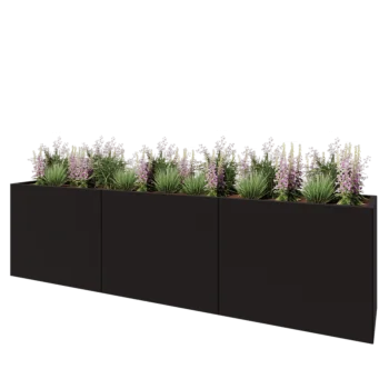 Steel planter XXL - Rectangle - 300 x 50 x 80 cm - RAL9005 matt (black) - With bottom plate