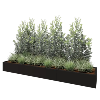 Steel planter XXL - Rectangle - 300 x 60 x 30 cm - RAL9005 matt (black) - With bottom plate