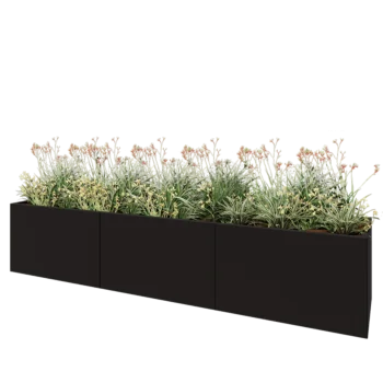 Steel planter XXL - Rectangle - 300 x 60 x 60 cm - RAL9005 matt (black) - With bottom plate