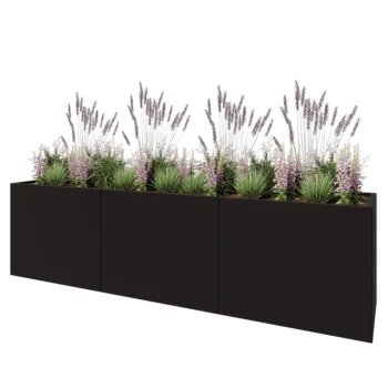 Steel planter XXL - Rectangle - 300 x 60 x 80 cm - RAL9005 matt (black) - With bottom plate
