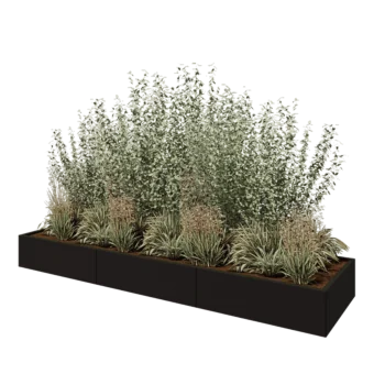 Steel planter XXL - Rectangle - 300 x 80 x 30 cm - RAL9005 matt (black) - With bottom plate