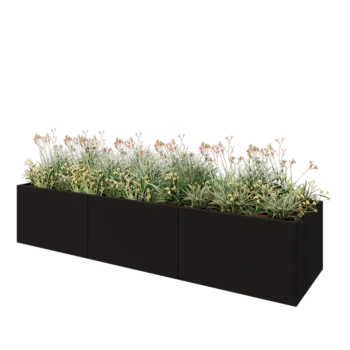 Steel planter XXL - Rectangle - 300 x 80 x 60 cm - RAL9005 matt (black) - With bottom plate