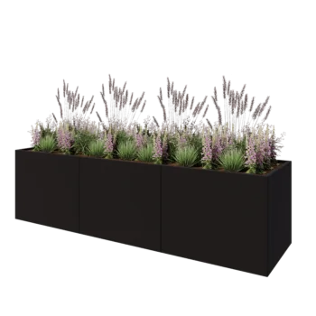 Steel planter XXL - Rectangle - 300 x 80 x 80 cm - RAL9005 matt (black) - Without bottom plate