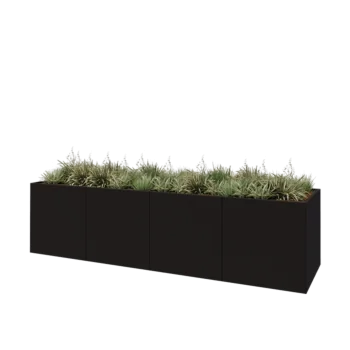 Steel planter XXL - Rectangle - 400 x 100 x 100 cm - RAL9005 matt (black) - With bottom plate
