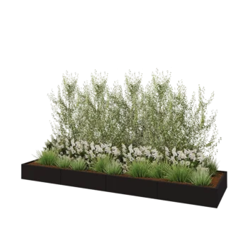 Steel planter XXL - Rectangle - 400 x 100 x 30 cm - RAL9005 matt (black) - With bottom plate