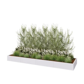 Steel planter XXL - Rectangle - 400 x 100 x 30 cm - RAL9005 matt (white) - With bottom plate