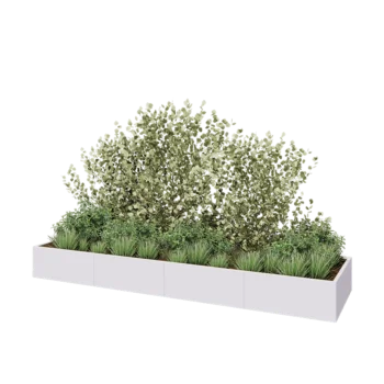 Steel planter XXL - Rectangle - 400 x 100 x 40 cm - RAL9005 matt (white) - With bottom plate