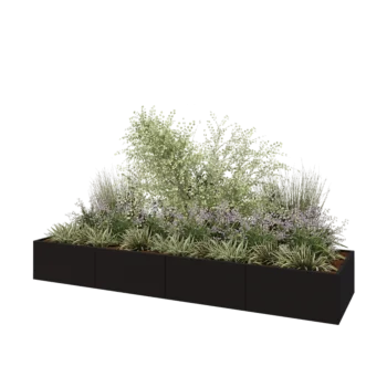 Steel planter XXL - Rectangle - 400 x 100 x 50 cm - RAL9005 matt (black) - With bottom plate