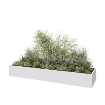 Steel planter XXL - Rectangle - 400 x 100 x 50 cm - RAL9005 matt (white) - With bottom plate