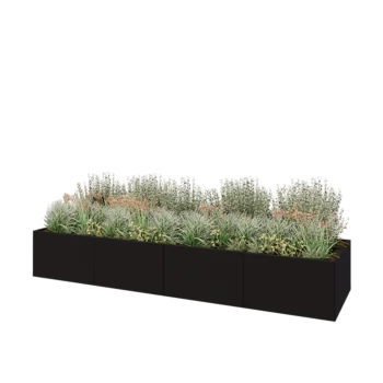 Steel planter XXL - Rectangle - 400 x 100 x 60 cm - RAL9005 matt (black) - With bottom plate