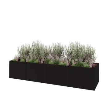 Steel planter XXL - Rectangle - 400 x 100 x 80 cm - RAL9005 matt (black) - With bottom plate
