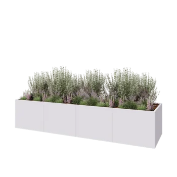 Steel planter XXL - Rectangle - 400 x 100 x 80 cm - RAL9005 matt (white) - With bottom plate