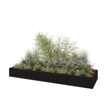 Steel planter XXL - Rectangle - 400 x 120 x 40 cm - RAL9005 matt (black) - With bottom plate