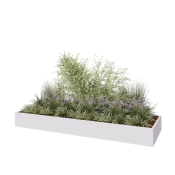 Steel planter XXL - Rectangle - 400 x 120 x 40 cm - RAL9005 matt (white) - With bottom plate