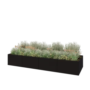 Steel planter XXL - Rectangle - 400 x 120 x 60 cm - RAL9005 matt (black) - With bottom plate