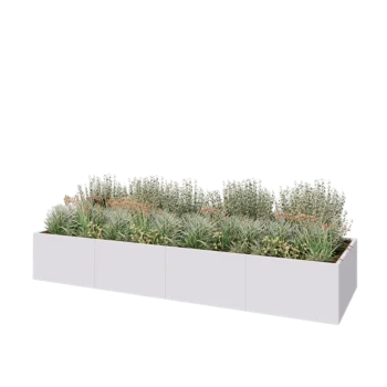 Steel planter XXL - Rectangle - 400 x 120 x 60 cm - RAL9005 matt (white) - With bottom plate