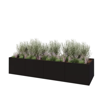 Steel planter XXL - Rectangle - 400 x 120 x 80 cm - RAL9005 matt (black) - With bottom plate