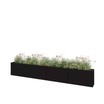 Steel planter XXL - Rectangle - 400 x 30 x 60 cm - RAL9005 matt (black) - With bottom plate
