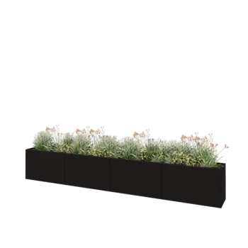 Steel planter XXL - Rectangle - 400 x 40 x 60 cm - RAL9005 matt (black) - With bottom plate