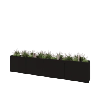 Steel planter XXL - Rectangle - 400 x 40 x 80 cm - RAL9005 matt (black) - With bottom plate