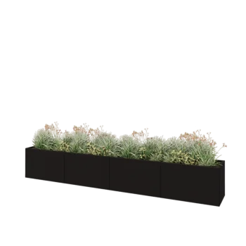 Steel planter XXL - Rectangle - 400 x 50 x 60 cm - RAL9005 matt (black) - With bottom plate