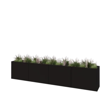Steel planter XXL - Rectangle - 400 x 50 x 80 cm - RAL9005 matt (black) - Without bottom plate