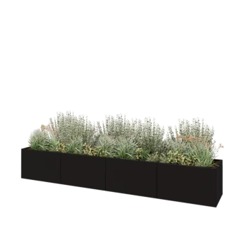 Steel planter XXL - Rectangle - 400 x 60 x 60 cm - RAL9005 matt (black) - Without bottom plate