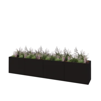 Steel planter XXL - Rectangle - 400 x 60 x 80 cm - RAL9005 matt (black) - With bottom plate