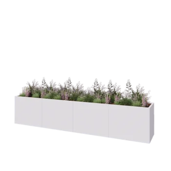 Steel planter XXL - Rectangle - 400 x 60 x 80 cm - RAL9005 matt (white) - With bottom plate