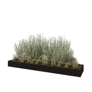 Steel planter XXL - Rectangle - 400 x 80 x 30 cm - RAL9005 matt (black) - With bottom plate