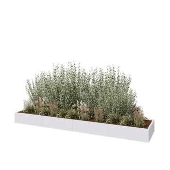 Steel planter XXL - Rectangle - 400 x 80 x 30 cm - RAL9005 matt (white) - With bottom plate