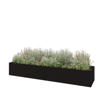 Steel planter XXL - Rectangle - 400 x 80 x 60 cm - RAL9005 matt (black) - With bottom plate