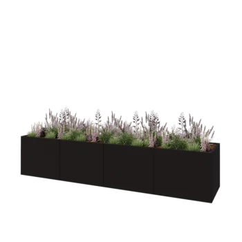 Steel planter XXL - Rectangle - 400 x 80 x 80 cm - RAL9005 matt (black) - With bottom plate