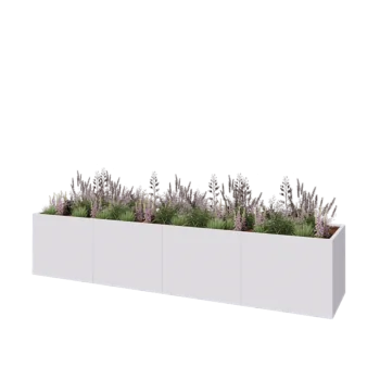 Steel planter XXL - Rectangle - 400 x 80 x 80 cm - RAL9005 matt (white) - With bottom plate