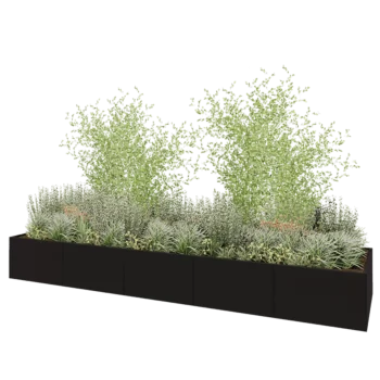 Steel planter XXL - Rectangle - 500 x 120 x 60 cm - RAL9005 matt (black) - With bottom plate