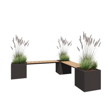 Steel planter - Square - Corner - 221,2 x 221,2 x 50 cm - RAL7016 matt (anthracite grey) - Without bottom plate - With garden bench