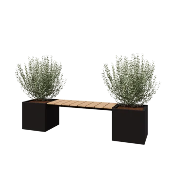 Steel planter - Square - 221,2 x 50 x 50 cm - RAL9005 matt (black) - With bottom plate - With garden bench