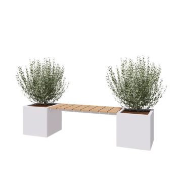 Steel planter - Square - 221,2 x 50 x 50 cm - RAL9005 matt (white) - With bottom plate - With garden bench