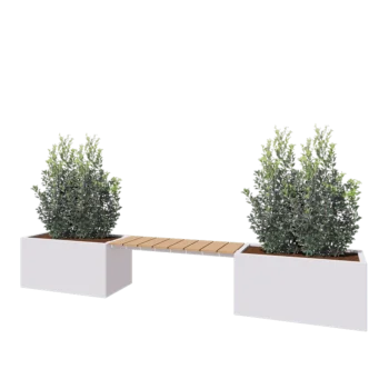 Steel planter - Rectangle - 321,2 x 50 x 50 cm - RAL9005 matt (white) - With bottom plate - With garden bench